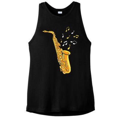 Saxophone Player Musical Notes Saxophonist Jazz Musician Sax Ladies PosiCharge Tri-Blend Wicking Tank