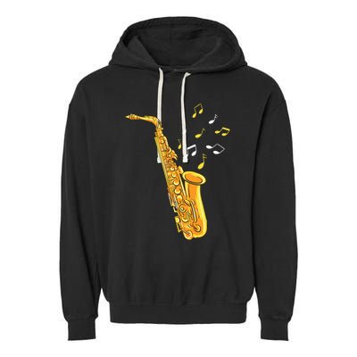 Saxophone Player Musical Notes Saxophonist Jazz Musician Sax Garment-Dyed Fleece Hoodie