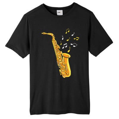 Saxophone Player Musical Notes Saxophonist Jazz Musician Sax Tall Fusion ChromaSoft Performance T-Shirt