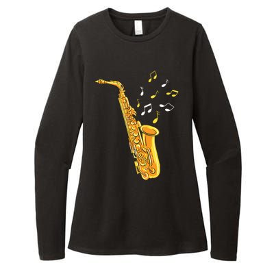 Saxophone Player Musical Notes Saxophonist Jazz Musician Sax Womens CVC Long Sleeve Shirt