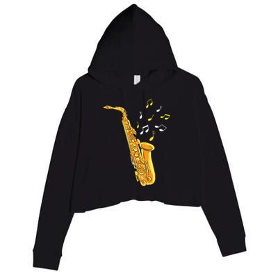 Saxophone Player Musical Notes Saxophonist Jazz Musician Sax Crop Fleece Hoodie