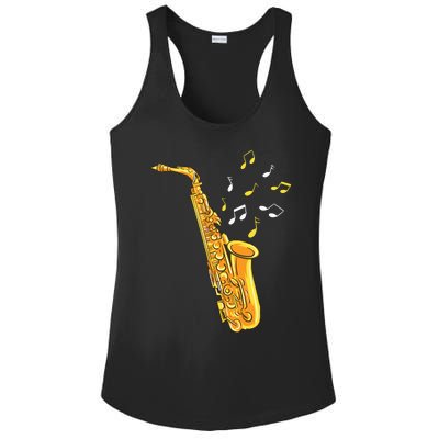 Saxophone Player Musical Notes Saxophonist Jazz Musician Sax Ladies PosiCharge Competitor Racerback Tank