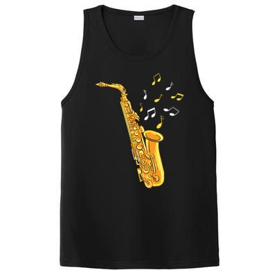 Saxophone Player Musical Notes Saxophonist Jazz Musician Sax PosiCharge Competitor Tank