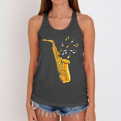 Saxophone Player Musical Notes Saxophonist Jazz Musician Sax Women's Knotted Racerback Tank