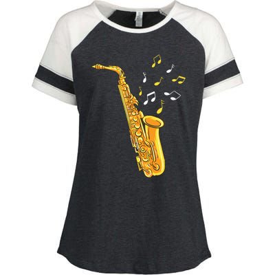 Saxophone Player Musical Notes Saxophonist Jazz Musician Sax Enza Ladies Jersey Colorblock Tee