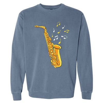 Saxophone Player Musical Notes Saxophonist Jazz Musician Sax Garment-Dyed Sweatshirt