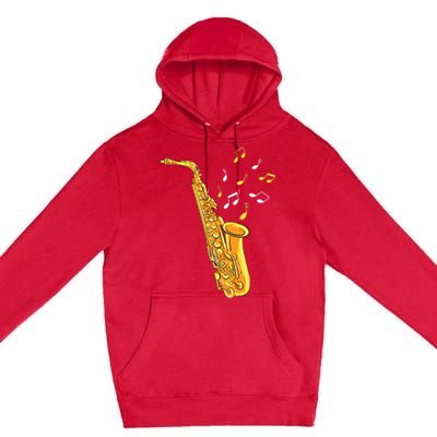 Saxophone Player Musical Notes Saxophonist Jazz Musician Sax Premium Pullover Hoodie