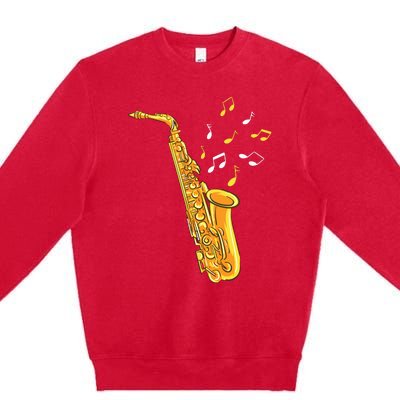 Saxophone Player Musical Notes Saxophonist Jazz Musician Sax Premium Crewneck Sweatshirt