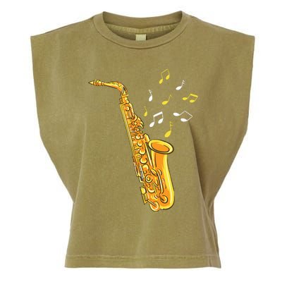 Saxophone Player Musical Notes Saxophonist Jazz Musician Sax Garment-Dyed Women's Muscle Tee