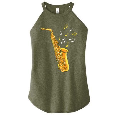 Saxophone Player Musical Notes Saxophonist Jazz Musician Sax Women’s Perfect Tri Rocker Tank