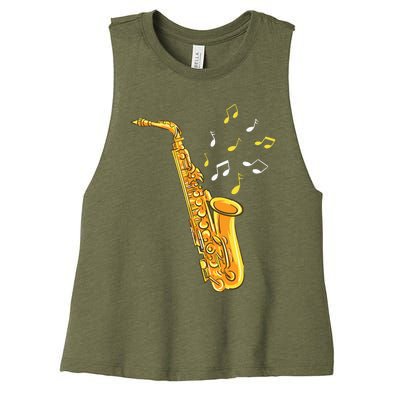 Saxophone Player Musical Notes Saxophonist Jazz Musician Sax Women's Racerback Cropped Tank