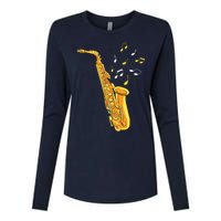 Saxophone Player Musical Notes Saxophonist Jazz Musician Sax Womens Cotton Relaxed Long Sleeve T-Shirt