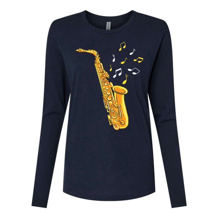 Saxophone Player Musical Notes Saxophonist Jazz Musician Sax Womens Cotton Relaxed Long Sleeve T-Shirt