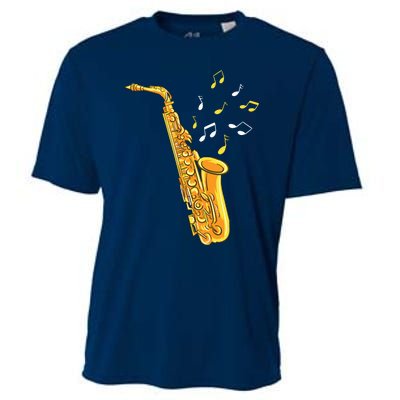 Saxophone Player Musical Notes Saxophonist Jazz Musician Sax Cooling Performance Crew T-Shirt