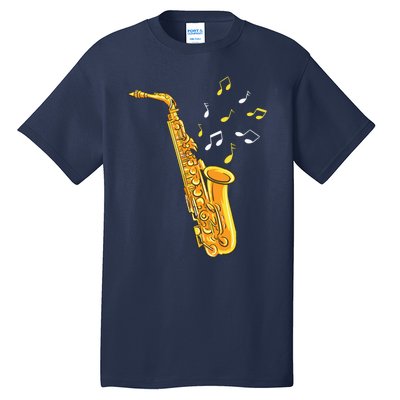 Saxophone Player Musical Notes Saxophonist Jazz Musician Sax Tall T-Shirt