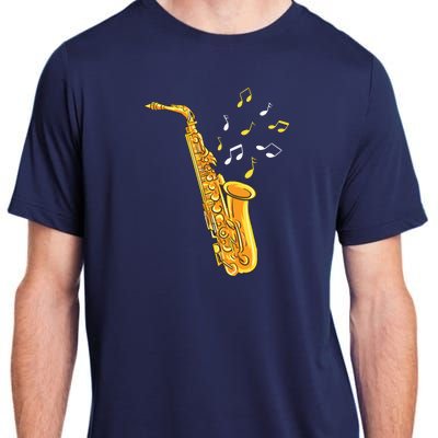 Saxophone Player Musical Notes Saxophonist Jazz Musician Sax Adult ChromaSoft Performance T-Shirt