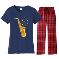 Saxophone Player Musical Notes Saxophonist Jazz Musician Sax Women's Flannel Pajama Set