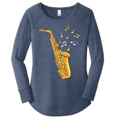 Saxophone Player Musical Notes Saxophonist Jazz Musician Sax Women's Perfect Tri Tunic Long Sleeve Shirt