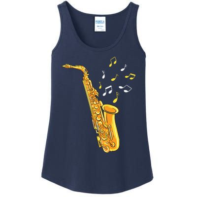 Saxophone Player Musical Notes Saxophonist Jazz Musician Sax Ladies Essential Tank