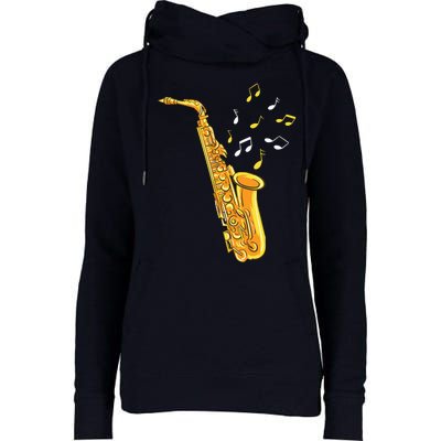 Saxophone Player Musical Notes Saxophonist Jazz Musician Sax Womens Funnel Neck Pullover Hood