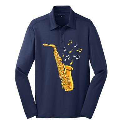 Saxophone Player Musical Notes Saxophonist Jazz Musician Sax Silk Touch Performance Long Sleeve Polo