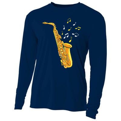 Saxophone Player Musical Notes Saxophonist Jazz Musician Sax Cooling Performance Long Sleeve Crew