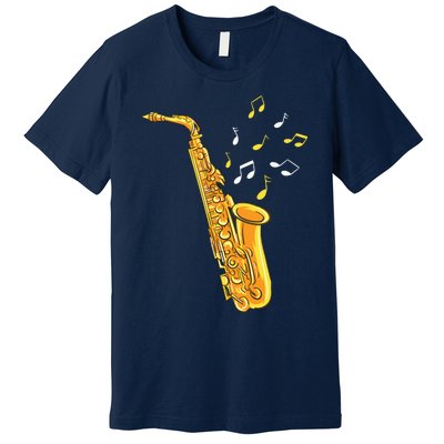 Saxophone Player Musical Notes Saxophonist Jazz Musician Sax Premium T-Shirt