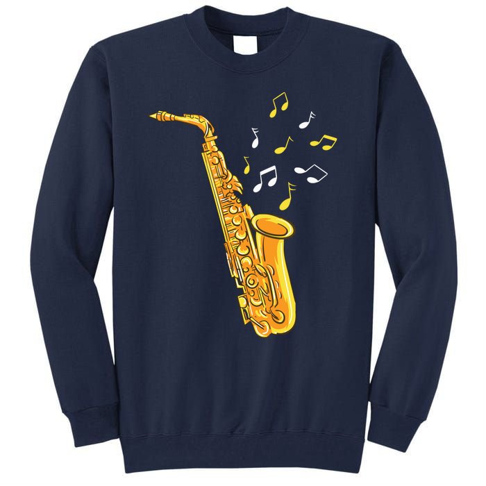 Saxophone Player Musical Notes Saxophonist Jazz Musician Sax Tall Sweatshirt