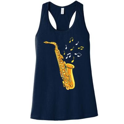 Saxophone Player Musical Notes Saxophonist Jazz Musician Sax Women's Racerback Tank