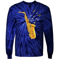 Saxophone Player Musical Notes Saxophonist Jazz Musician Sax Tie-Dye Long Sleeve Shirt