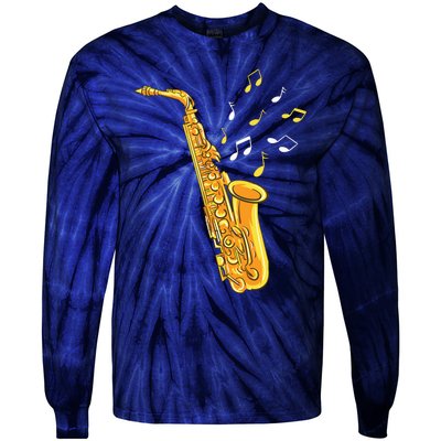 Saxophone Player Musical Notes Saxophonist Jazz Musician Sax Tie-Dye Long Sleeve Shirt