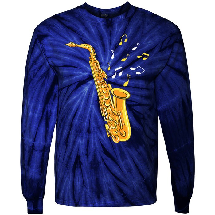 Saxophone Player Musical Notes Saxophonist Jazz Musician Sax Tie-Dye Long Sleeve Shirt