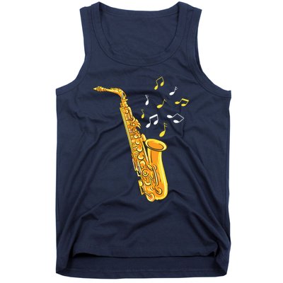 Saxophone Player Musical Notes Saxophonist Jazz Musician Sax Tank Top