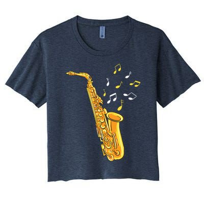 Saxophone Player Musical Notes Saxophonist Jazz Musician Sax Women's Crop Top Tee