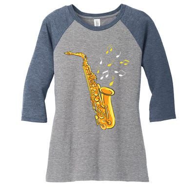 Saxophone Player Musical Notes Saxophonist Jazz Musician Sax Women's Tri-Blend 3/4-Sleeve Raglan Shirt