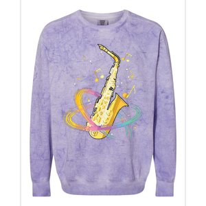 Saxophone Player Musical Notes Jazz Musician Saxophonist Sax Colorblast Crewneck Sweatshirt