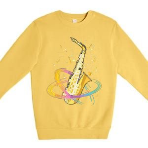 Saxophone Player Musical Notes Jazz Musician Saxophonist Sax Premium Crewneck Sweatshirt