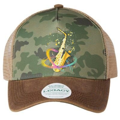 Saxophone Player Musical Notes Jazz Musician Saxophonist Sax Legacy Tie Dye Trucker Hat