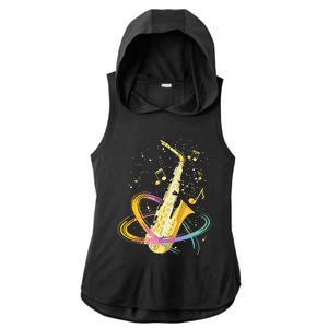 Saxophone Player Musical Notes Jazz Musician Saxophonist Sax Ladies PosiCharge Tri-Blend Wicking Draft Hoodie Tank