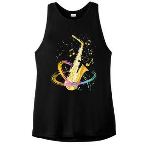 Saxophone Player Musical Notes Jazz Musician Saxophonist Sax Ladies PosiCharge Tri-Blend Wicking Tank