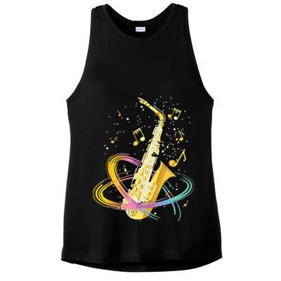 Saxophone Player Musical Notes Jazz Musician Saxophonist Sax Ladies PosiCharge Tri-Blend Wicking Tank