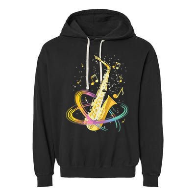 Saxophone Player Musical Notes Jazz Musician Saxophonist Sax Garment-Dyed Fleece Hoodie