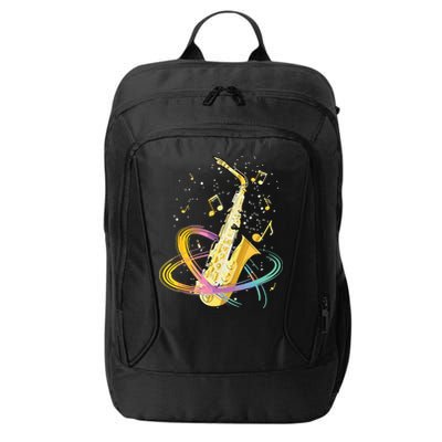 Saxophone Player Musical Notes Jazz Musician Saxophonist Sax City Backpack