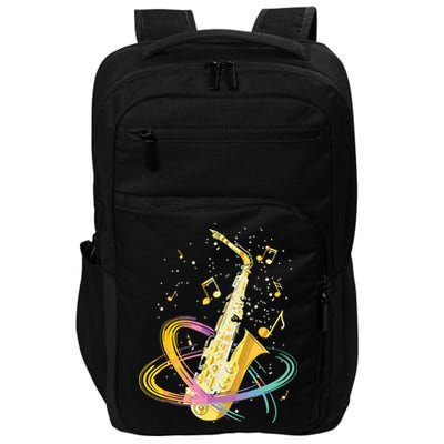 Saxophone Player Musical Notes Jazz Musician Saxophonist Sax Impact Tech Backpack