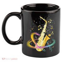Saxophone Player Musical Notes Jazz Musician Saxophonist Sax 11oz C Handle Ceramic Mug