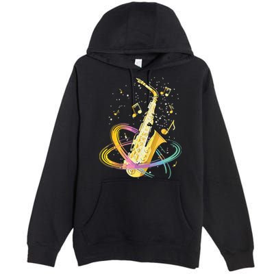 Saxophone Player Musical Notes Jazz Musician Saxophonist Sax Premium Pullover Hoodie