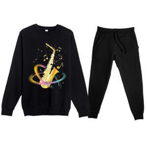 Saxophone Player Musical Notes Jazz Musician Saxophonist Sax Premium Crewneck Sweatsuit Set