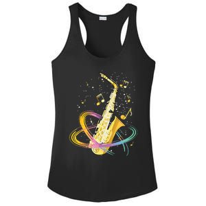 Saxophone Player Musical Notes Jazz Musician Saxophonist Sax Ladies PosiCharge Competitor Racerback Tank