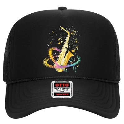 Saxophone Player Musical Notes Jazz Musician Saxophonist Sax Trucker Hat