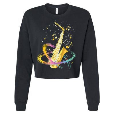 Saxophone Player Musical Notes Jazz Musician Saxophonist Sax Cropped Pullover Crew
